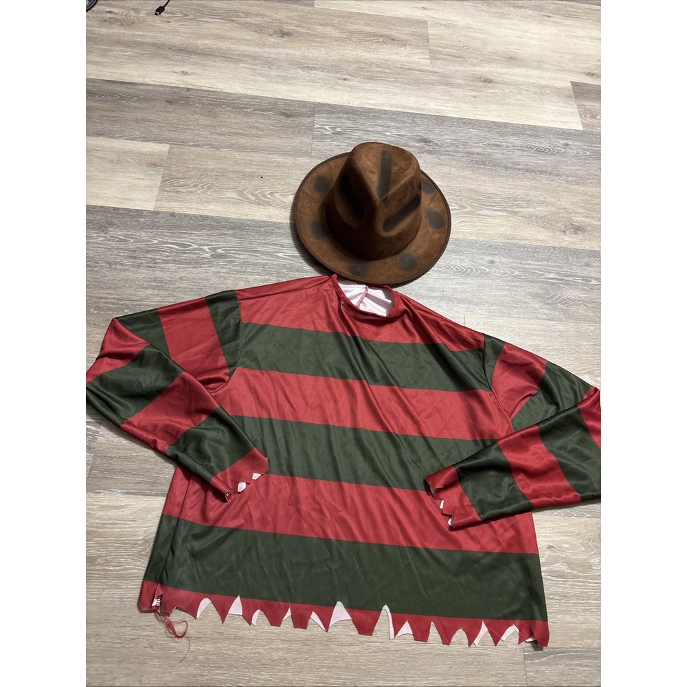 Official Freddy Krueger Costume Set – Striped Large Shirt & Signature Fedora Hat